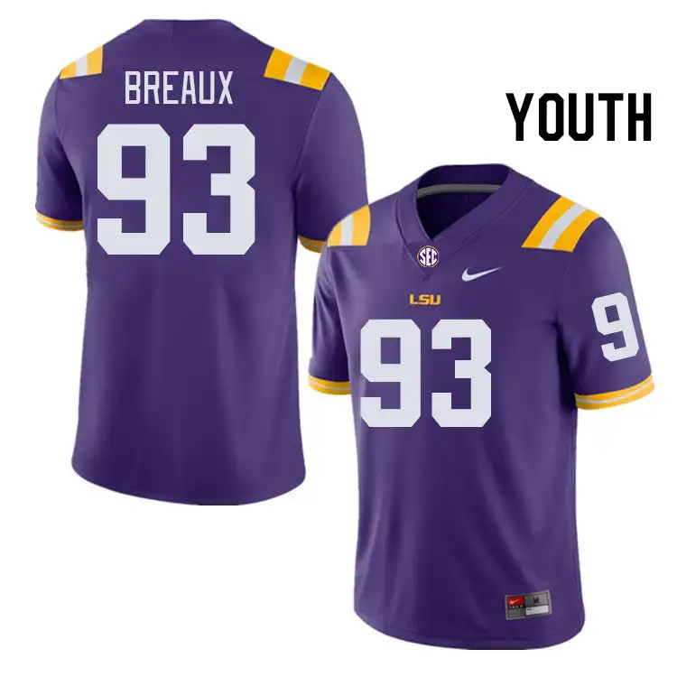 Youth LSU Tigers Ahmad Breaux #93 Purple NCAA Football Jersey